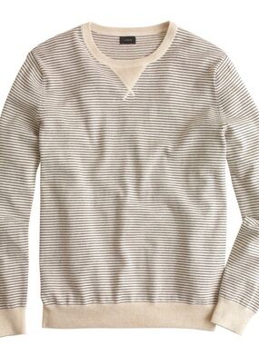 J. Crew Cream Crewneck Sweater with Thin Navy Stripes Sz M